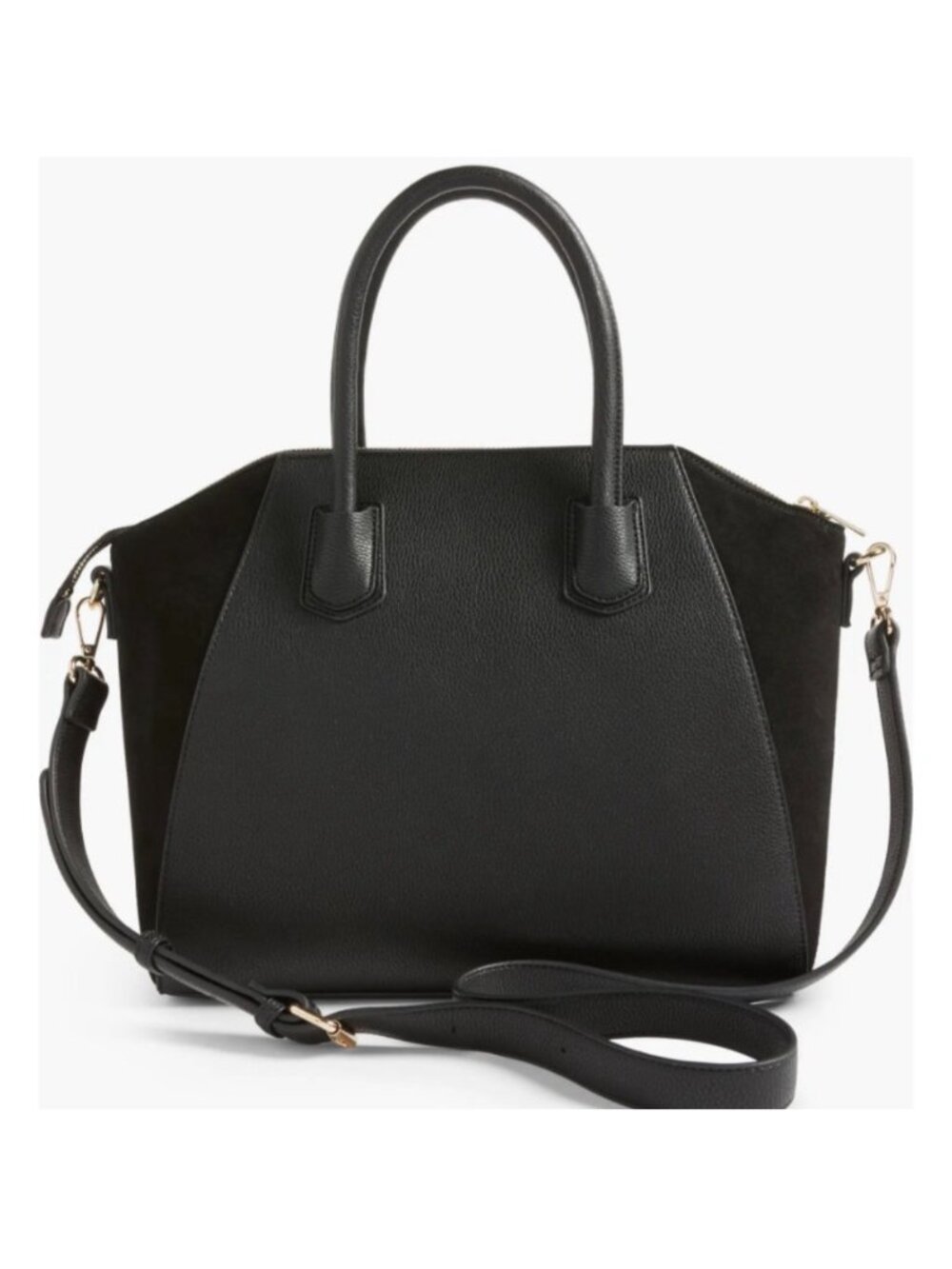 Sole Society Mikayla Black Faux Leather & Suede Satchel Tote Bag